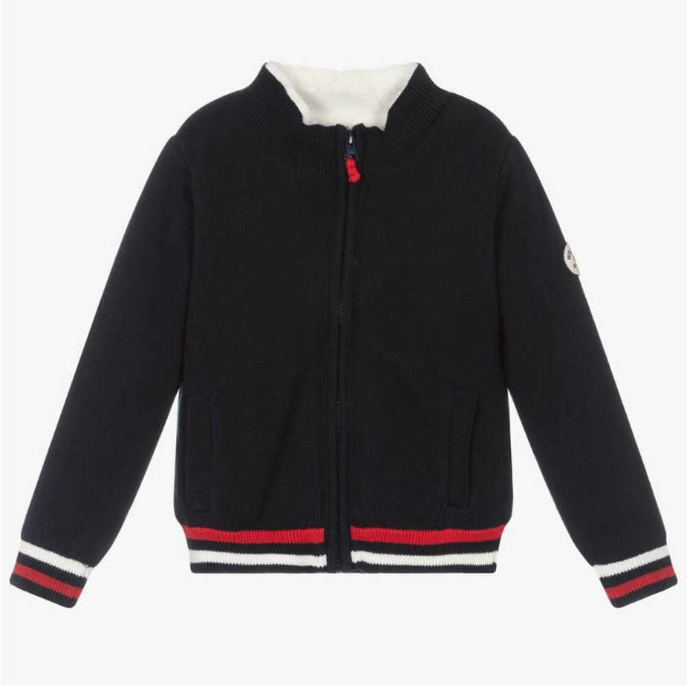 WEEK-END À LA MER Zip-up Knit Cardigan with Faux Fur/Sherpa Lining, Boy